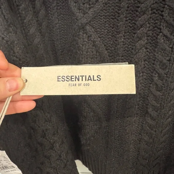 Essentials fear of God, black Cable Knit Men's Sweater - Picture 5 of 8